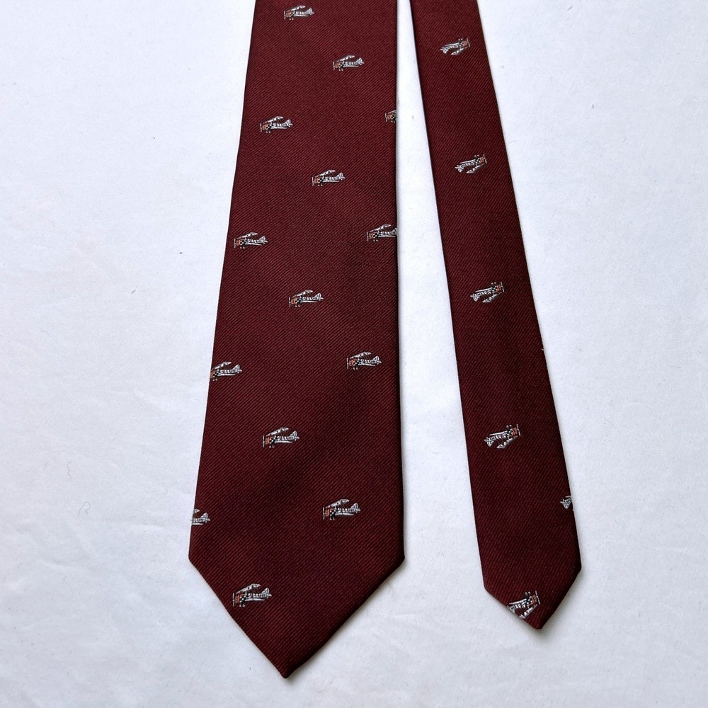 Jos A Bank Vintage Mens Biplane Aviation Silk Blend Tie Burgundy Aviator Pilot